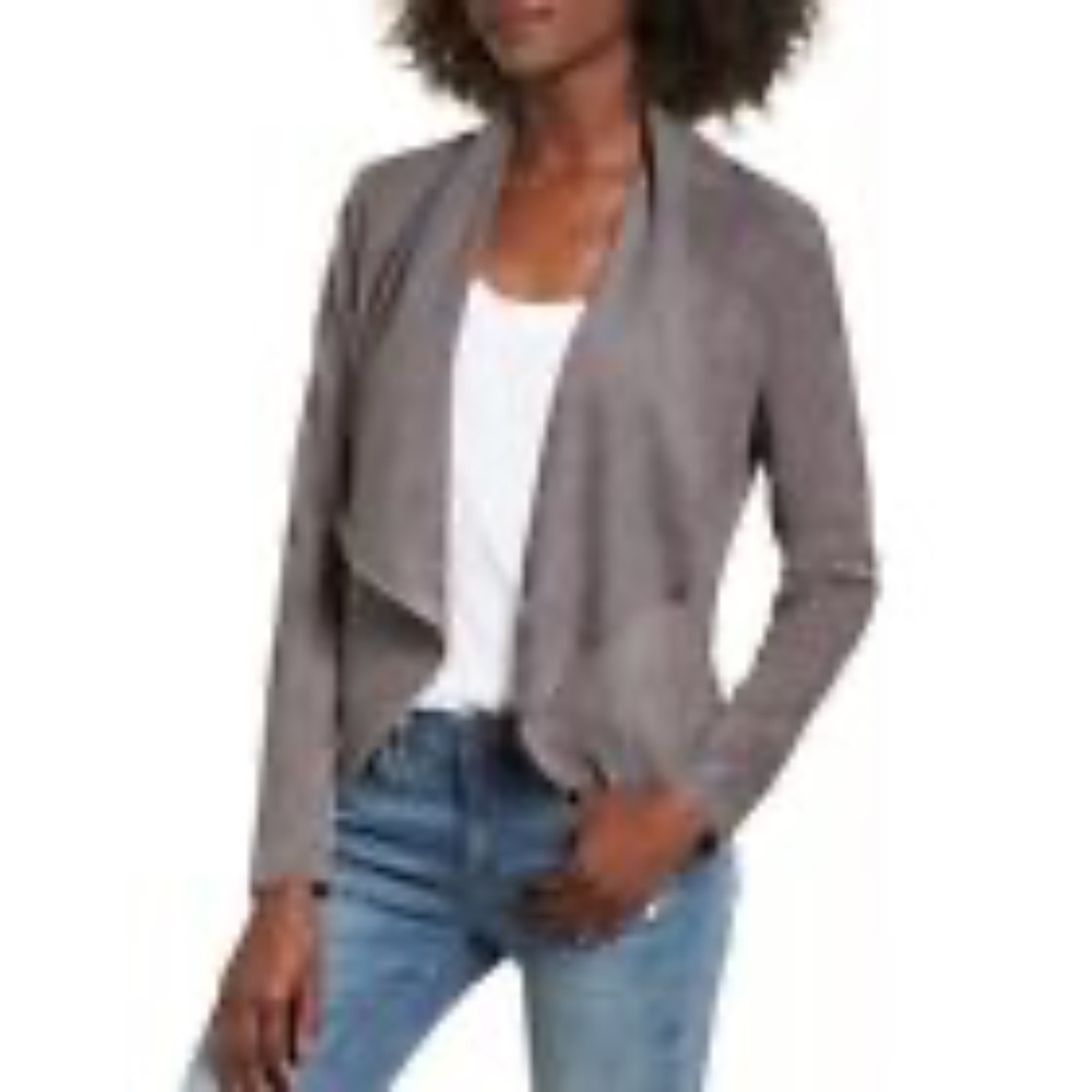 BLANKNYC Faux Suede Asymetric Draped Jacket - Grey - Size Large